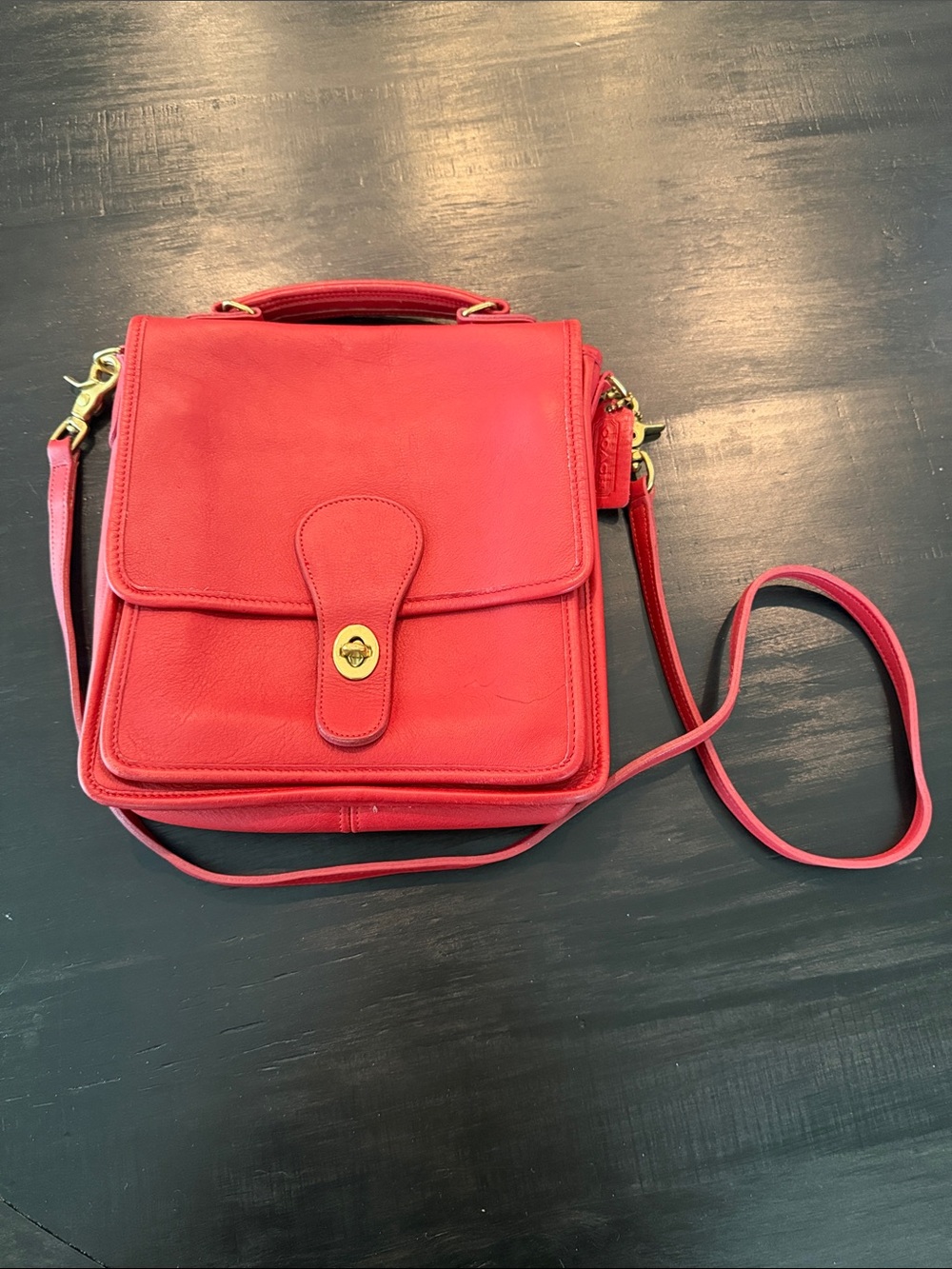 Vintage Coach Red Leather Crossbody with Turn-Lock Closure
